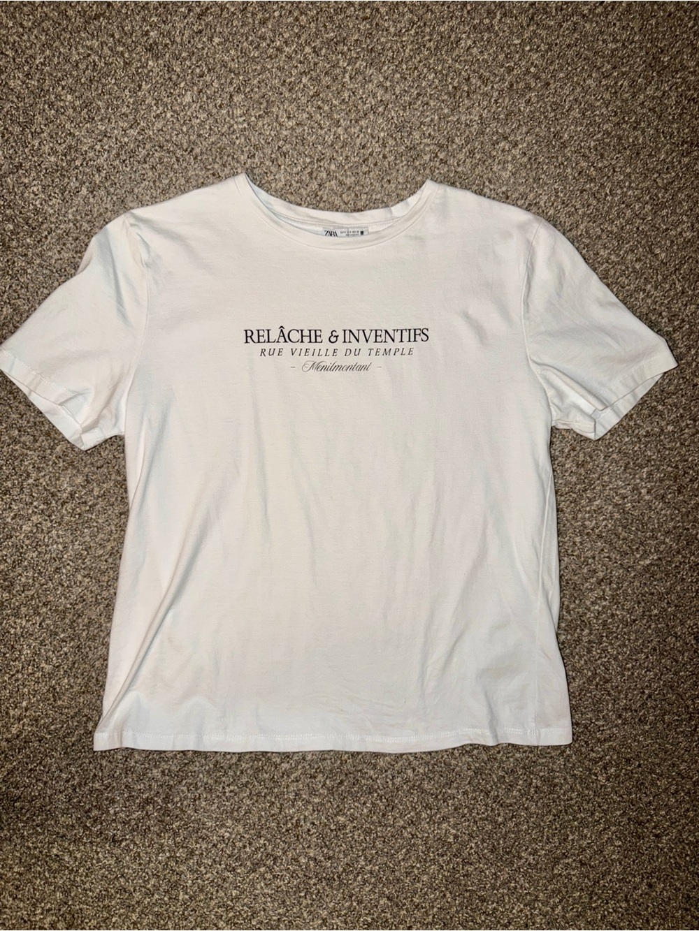 Zara White Graphic Crewneck Tee with Black Text